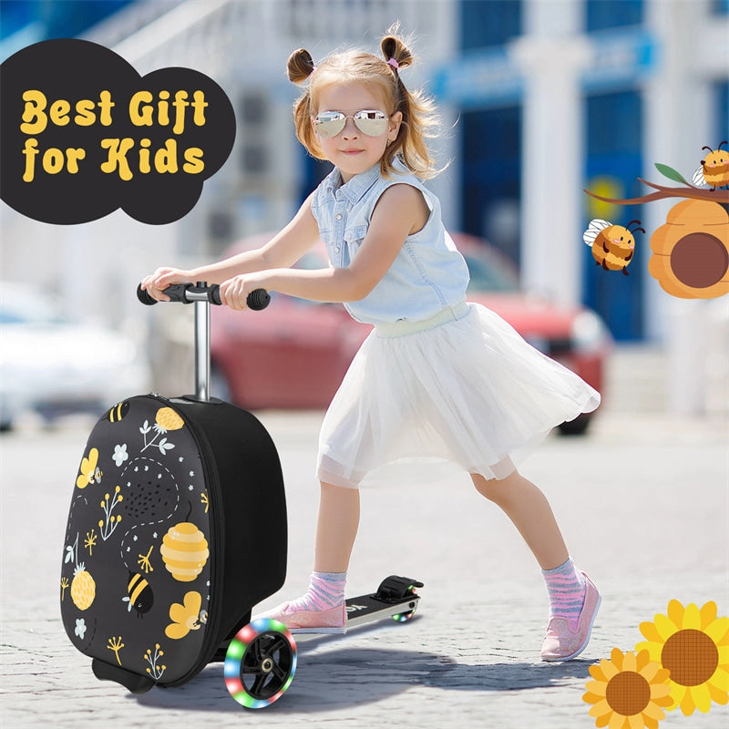 2-in-1 Hardshell Ride on Scooter Suitcase Kids Folding Scooter Luggage with Lighted Wheels & Retractable Handle