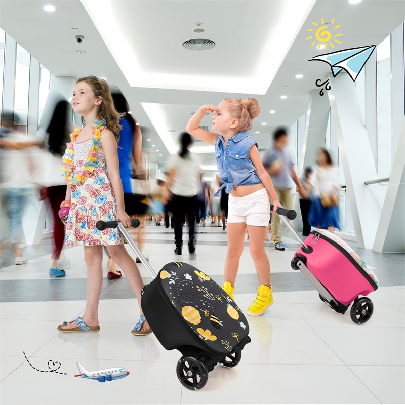 2-in-1 Hardshell Ride on Scooter Suitcase Kids Folding Scooter Luggage with Lighted Wheels & Retractable Handle