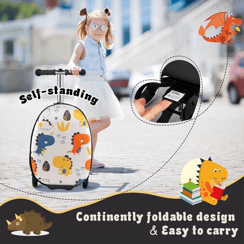 2-in-1 Hardshell Ride on Scooter Suitcase Kids Folding Scooter Luggage with Lighted Wheels & Retractable Handle