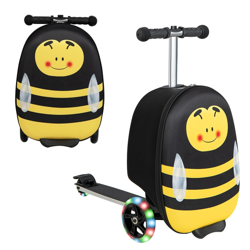 2-in-1 Hardshell Ride on Scooter Suitcase Kids Folding Scooter Luggage with Lighted Wheels & Retractable Handle