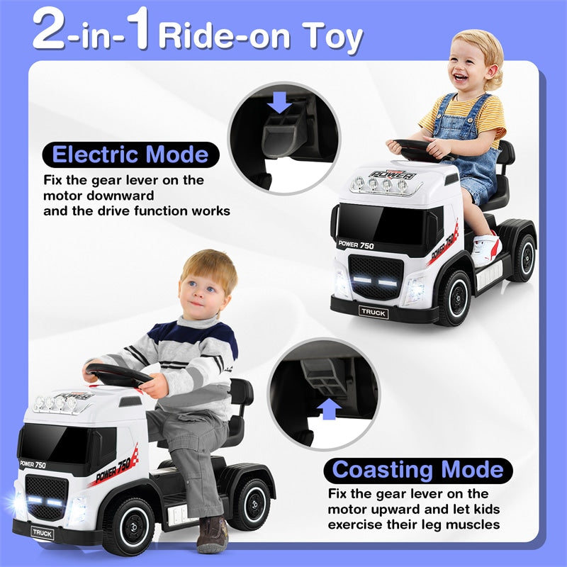 6V Battery Kids Ride on Car 2-in-1 Mini Ride On Truck Electric & Coasting Mode with Height Adjustable Seat & LED Lights