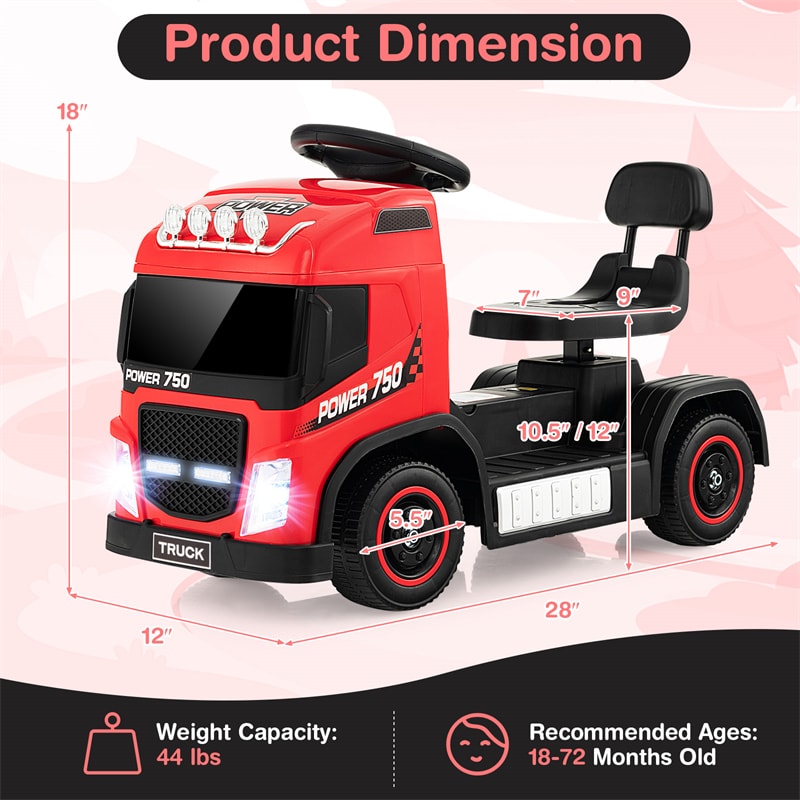 6V Battery Kids Ride on Car 2-in-1 Mini Ride On Truck Electric & Coasting Mode with Height Adjustable Seat & LED Lights