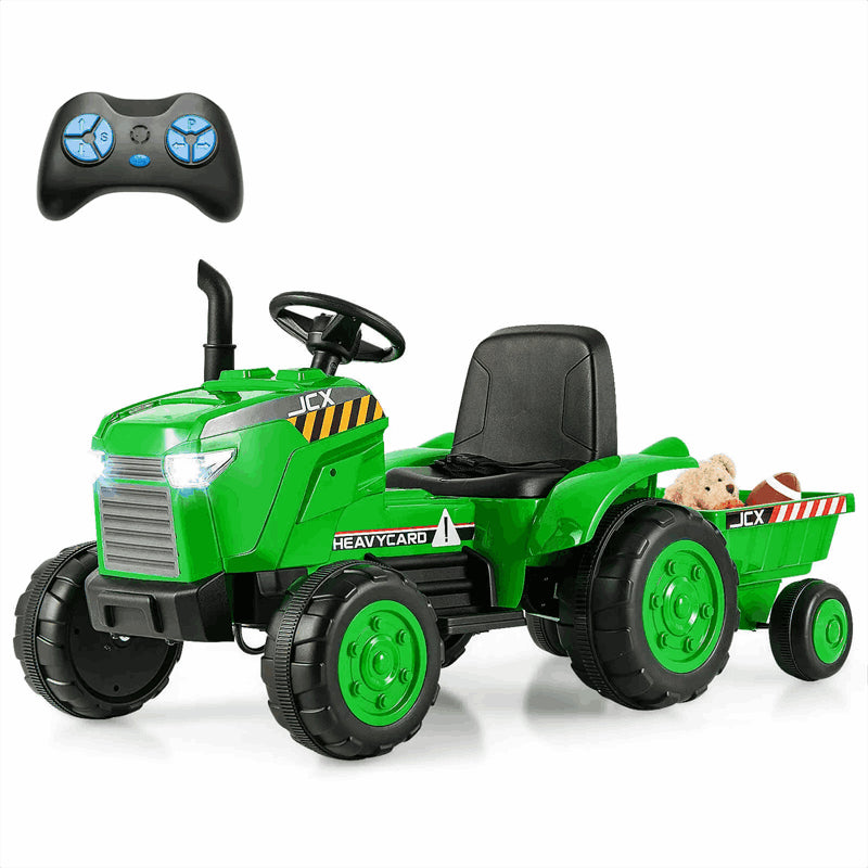 2-in-1 Kids Ride On Tractor with Trailer, 12V Battery Powered Electric Ride on Car Toy Tractor with Remote Control, Lights, 3-Gear-Shift Ground Loader