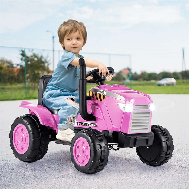 2-in-1 Kids Ride On Tractor with Trailer, 12V Battery Powered Electric Ride on Car Toy Tractor with Remote Control, Lights, 3-Gear-Shift Ground Loader