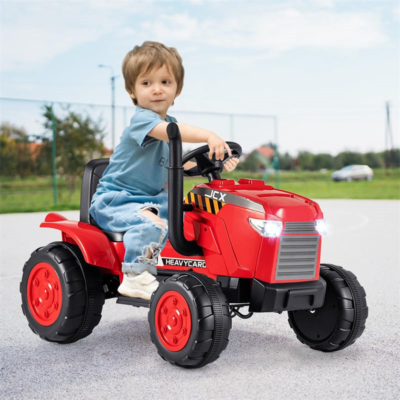 2-in-1 Kids Ride On Tractor with Trailer, 12V Battery Powered Electric Ride on Car Toy Tractor with Remote Control, Lights, 3-Gear-Shift Ground Loader