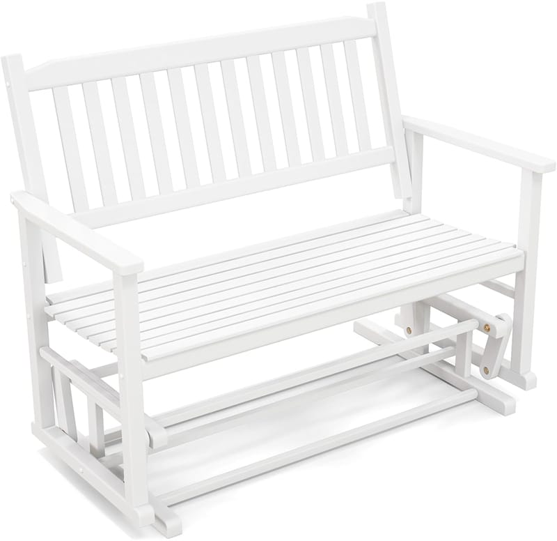 2 Person Outdoor Glider Bench Poplar Wood Patio Swing Glider Loveseat Porch Glider Rocking Bench with Armrests, Slatted Seat & Backrest