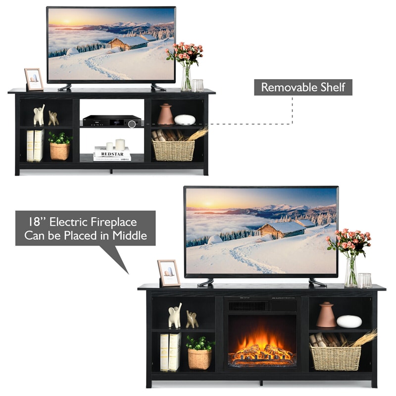 2-Tier Farmhouse Universal TV Stand 58" Entertainment Center Media Console For TVs Up to 65" & 18" Electric Fireplace