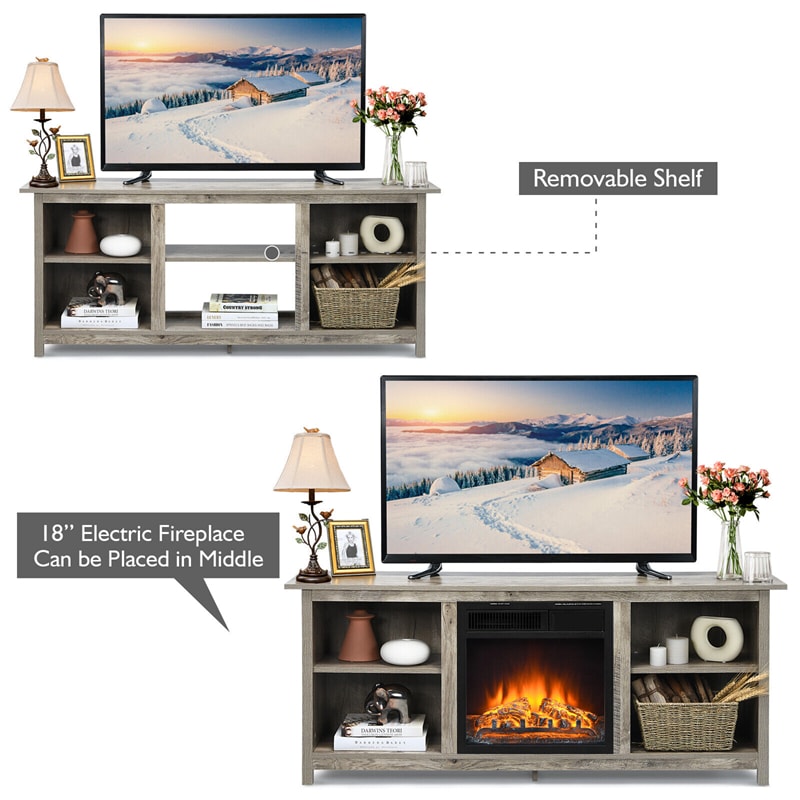 2-Tier Farmhouse Universal TV Stand 58" Entertainment Center Media Console For TVs Up to 65" & 18" Electric Fireplace