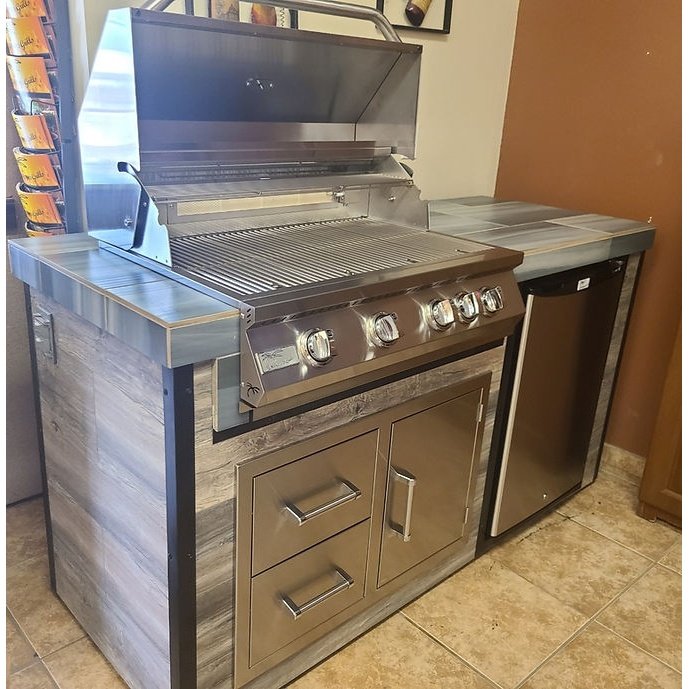 Elite 6' BBQ Island With Built In BBQ Grill Drift Wood Look Siding 30 Inch Doors - ElitePlayPro