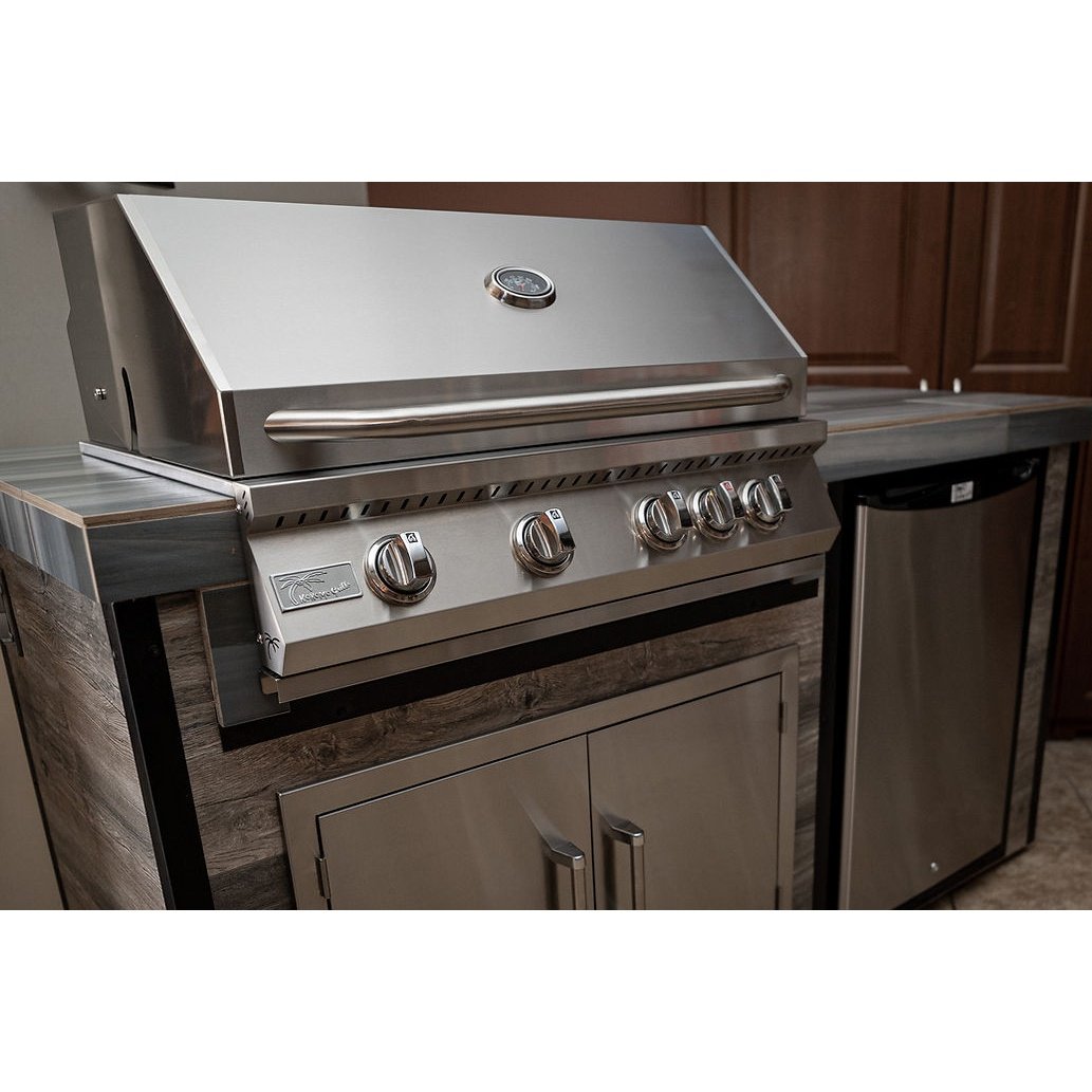 Elite 6' BBQ Island With Built In BBQ Grill Drift Wood Look Siding 30 Inch Doors - ElitePlayPro