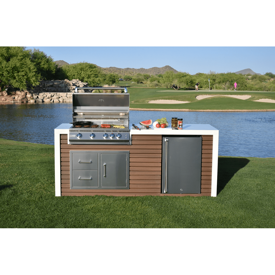 Professional Shiplap Outdoor Kitchen KoKoMo Grill With Waterfall Edge - ElitePlayPro