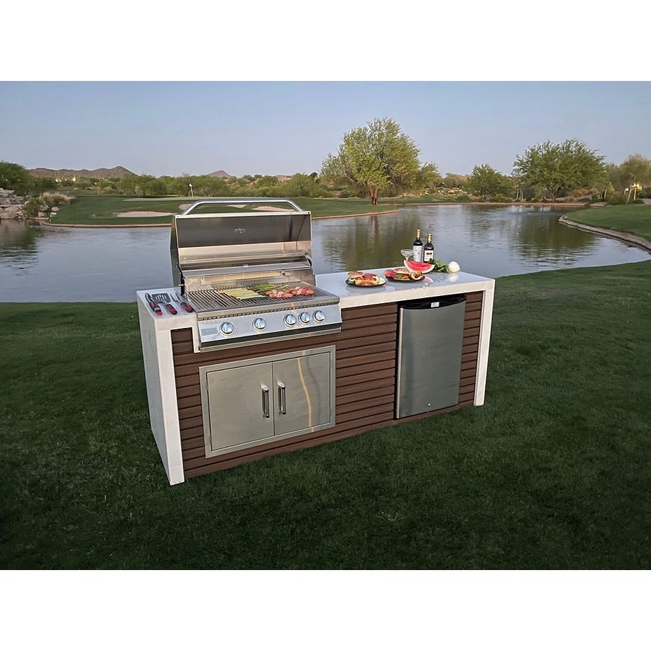 Classic Shiplap Outdoor Kitchen KoKoMo Grill with Waterfall Edge - ElitePlayPro