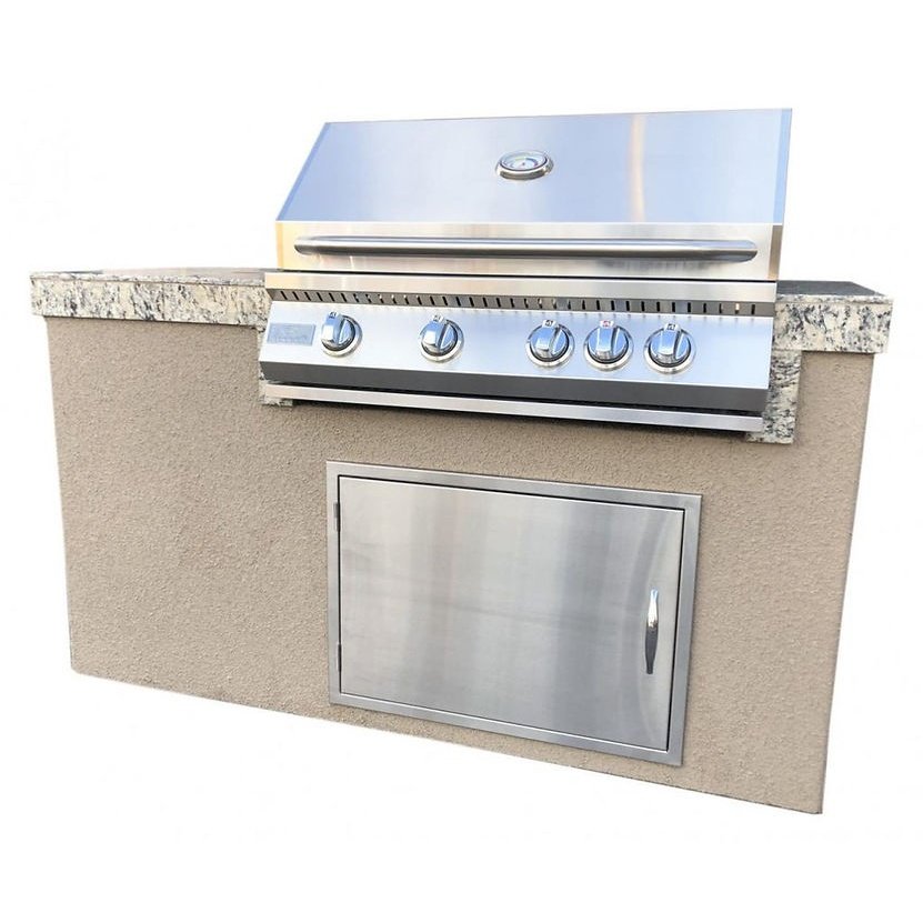 The 5' Maldives BBQ Island with Built In 4 Burner BBQ Grill and Access Door - ElitePlayPro