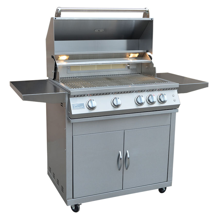 Professional 4 Burner 32 Inch Cart Model BBQ Grill With Lights & Locking Casters - ElitePlayPro