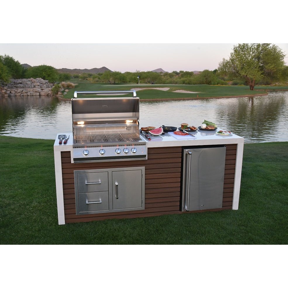 Professional Shiplap Outdoor Kitchen KoKoMo Grill With Waterfall Edge - ElitePlayPro