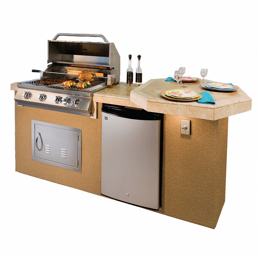 Poly 7'6" BBQ Island with Octagon Bar on Three Sides and Built In BBQ Grill - ElitePlayPro