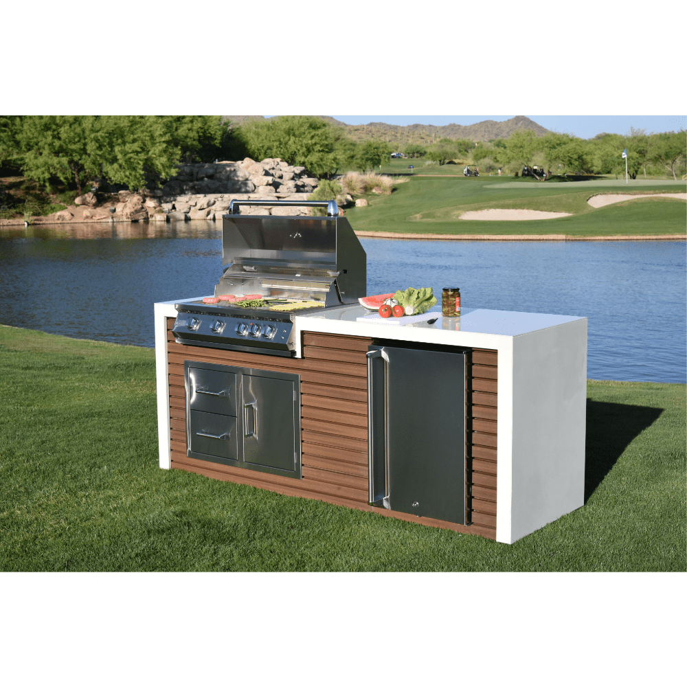 Professional Shiplap Outdoor Kitchen KoKoMo Grill With Waterfall Edge - ElitePlayPro