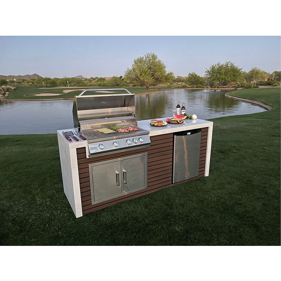 Classic Shiplap Outdoor Kitchen KoKoMo Grill with Waterfall Edge - ElitePlayPro