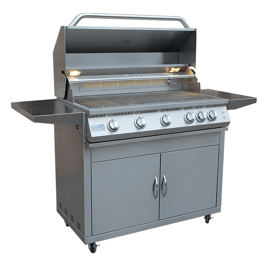 Professional 5 Burner 40 Inch Cart Model BBQ Grill With Lights & Locking Casters - ElitePlayPro