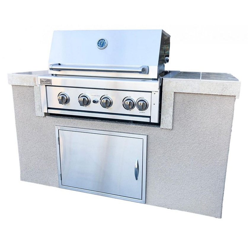 The Cayman 5' BBQ Island with 4 Burner Built In BBQ Grill - ElitePlayPro