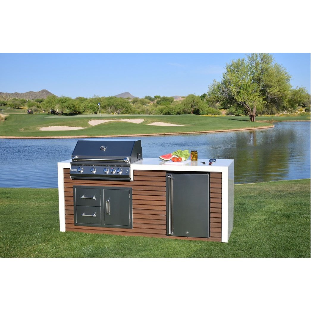 Professional Shiplap Outdoor Kitchen KoKoMo Grill With Waterfall Edge - ElitePlayPro