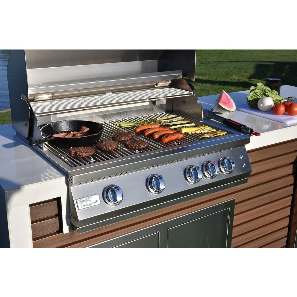 Professional Shiplap Outdoor Kitchen KoKoMo Grill With Waterfall Edge - ElitePlayPro