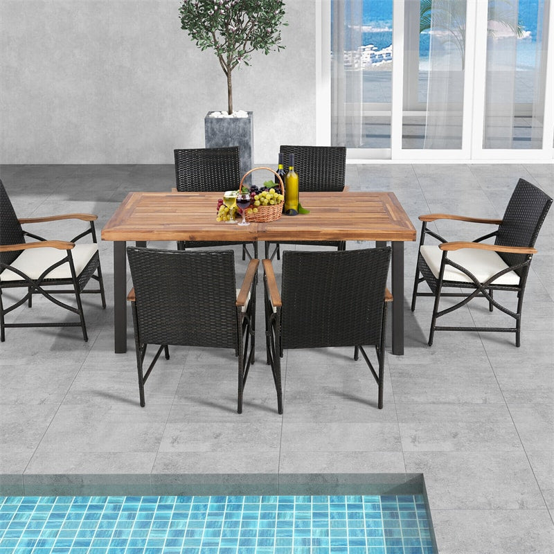 2pcs All-Weather Wicker Patio Dining Chairs Outdoor PE Rattan Armchairs with Soft Cushions & Heavy-Duty Metal Frame