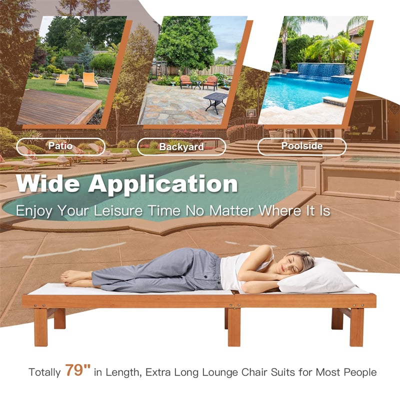 2PCS Outdoor Chaise Lounge Eucalyptus Wood Reclining Pool Lounge Chair with 5-Position Adjustable Backrest & Quick-Drying Fabric