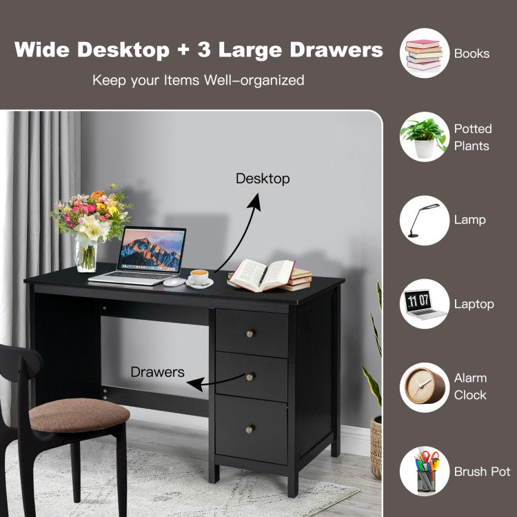 3-Drawer Computer Study Desk for Home and Office