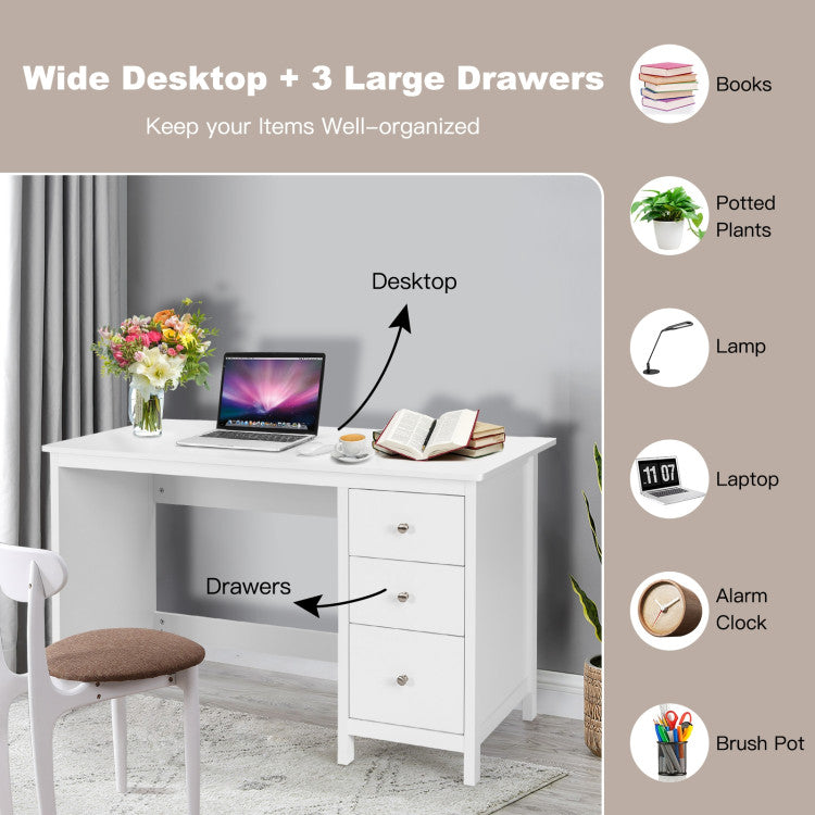 3-Drawer Computer Study Desk for Home and Office