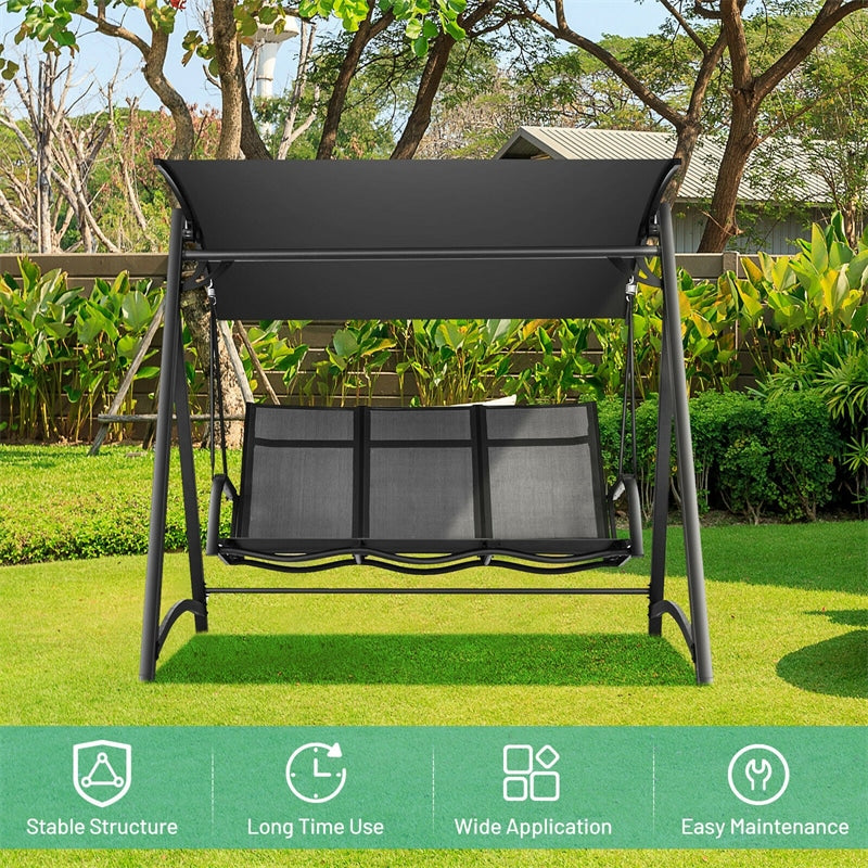 3 Person Aluminum Porch Swing Outdoor Patio Swing Chair with Adjustable Canopy