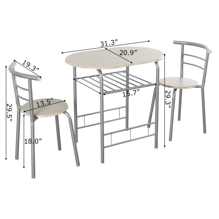 3-Piece Space-Saving Bistro Set for Kitchen and Patio with Wine Rack