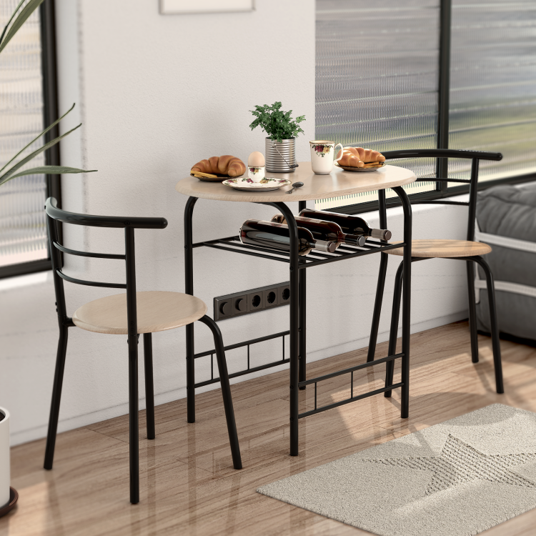 3-Piece Space-Saving Bistro Set for Kitchen and Patio with Wine Rack