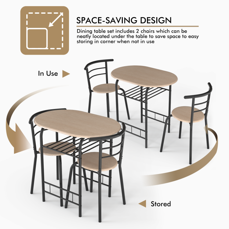 3-Piece Space-Saving Bistro Set for Kitchen and Patio with Wine Rack