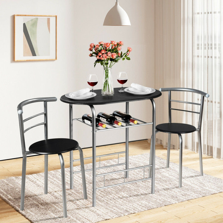 3-Piece Space-Saving Bistro Set for Kitchen and Patio with Wine Rack