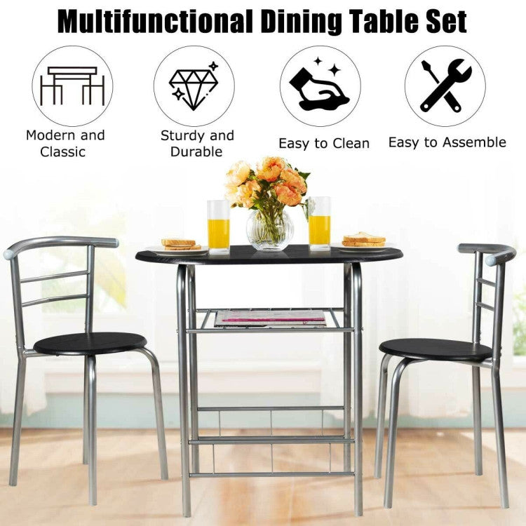 3-Piece Space-Saving Bistro Set for Kitchen and Patio with Wine Rack