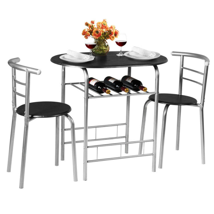 3-Piece Space-Saving Bistro Set for Kitchen and Patio with Wine Rack