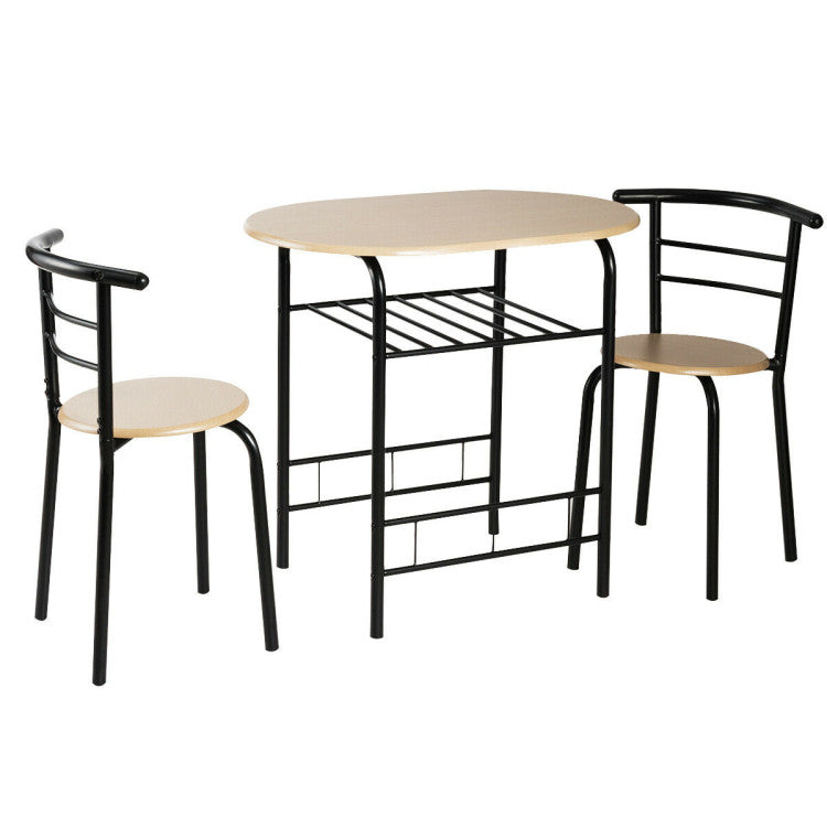 3-Piece Space-Saving Bistro Set for Kitchen and Patio with Wine Rack