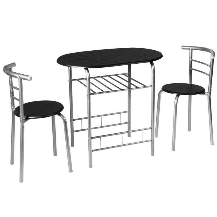 3-Piece Space-Saving Bistro Set for Kitchen and Patio with Wine Rack