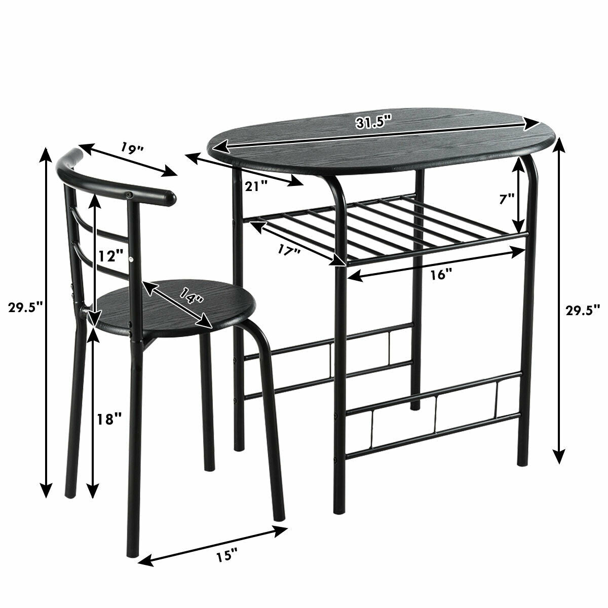 3-Piece Space-Saving Bistro Set for Kitchen and Patio with Wine Rack