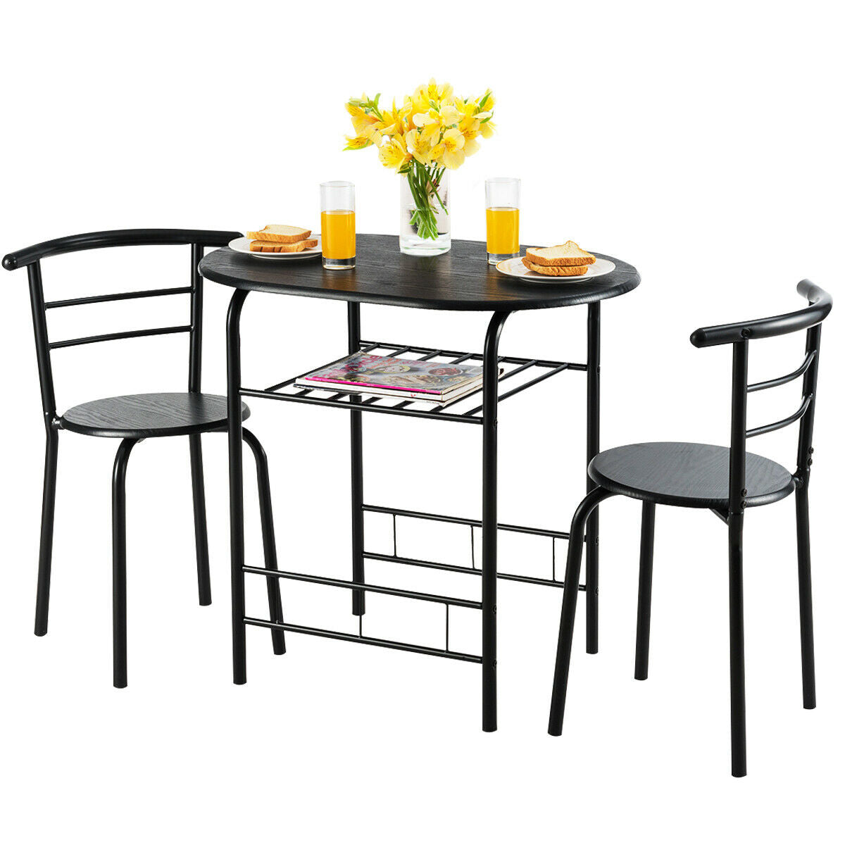 3-Piece Space-Saving Bistro Set for Kitchen and Patio with Wine Rack