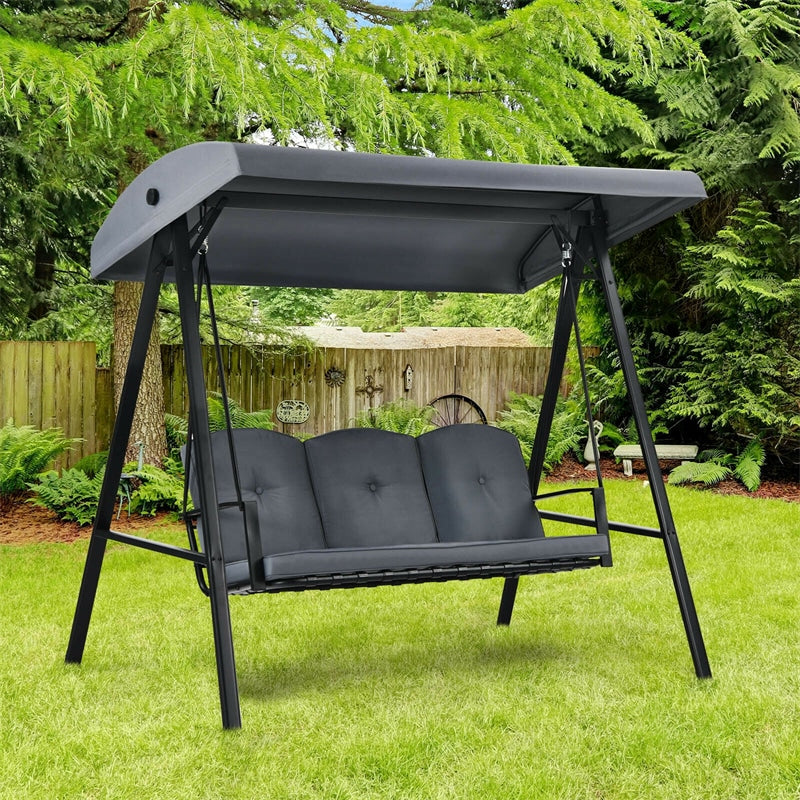 3-Seat Outdoor Porch Swing with Adjustable Tilt Canopy & Removable Cushions