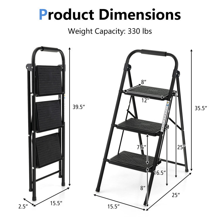 2-Step/3-Step Ladder with Wide Anti-Slip Pedal for Home and Garden