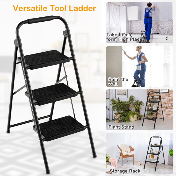 2-Step/3-Step Ladder with Wide Anti-Slip Pedal for Home and Garden