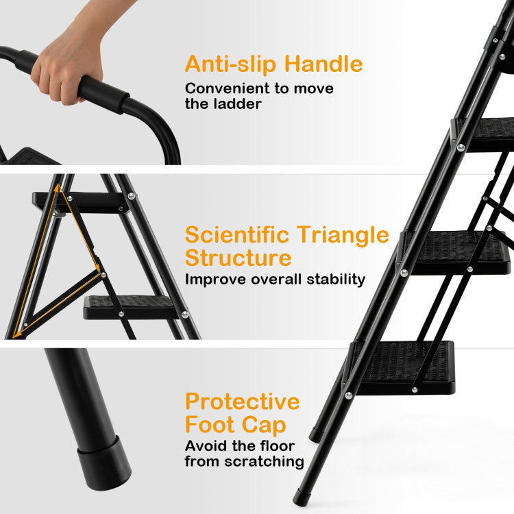 2-Step/3-Step Ladder with Wide Anti-Slip Pedal for Home and Garden