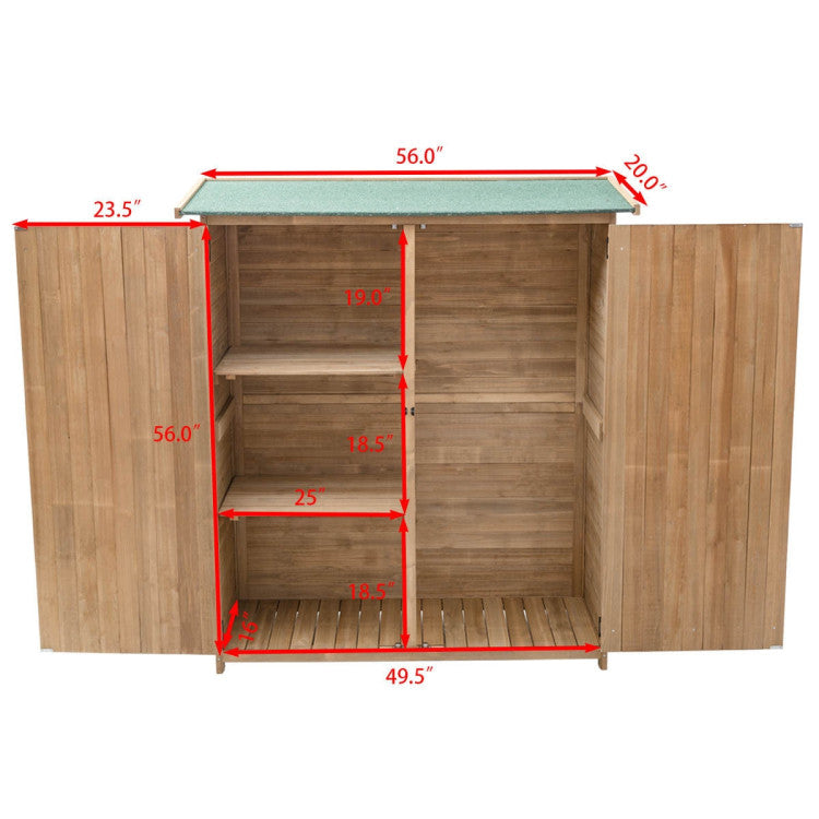 3-Tier Wooden Storage Shed with Double Lockable Doors for Outdoor Backyard