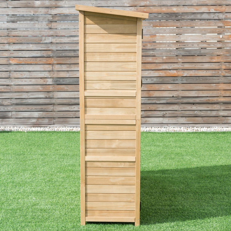 3-Tier Wooden Storage Shed with Double Lockable Doors for Outdoor Backyard