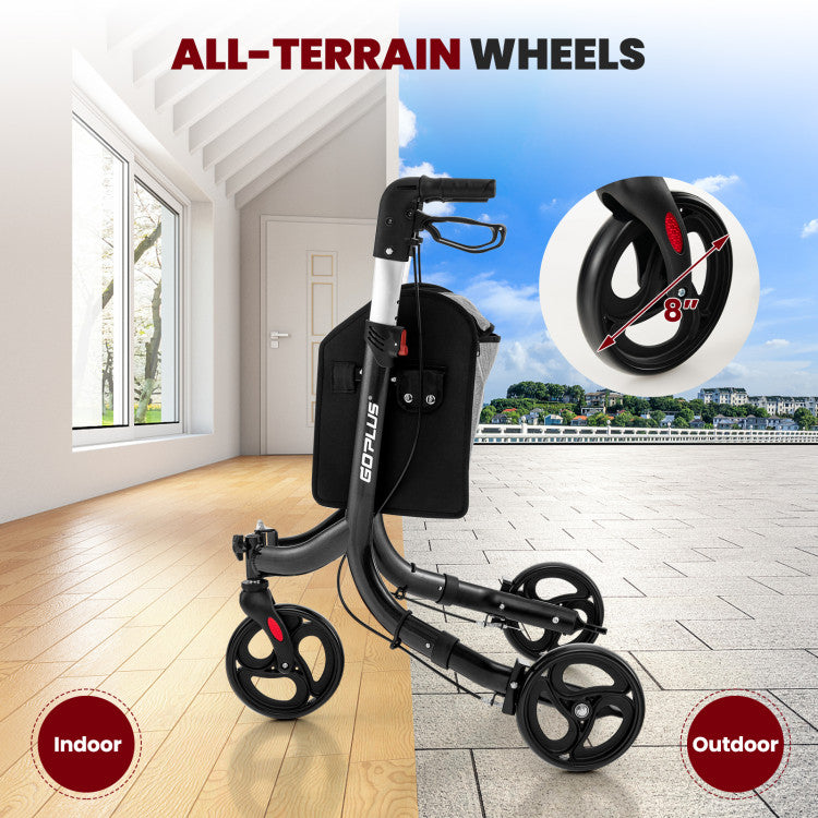 3-Wheel Folding Rolling Rollator Walker with Adjustable Handle and Shopping Bag