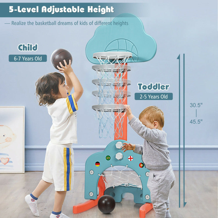 3-in-1 Adjustable Basketball Hoop Set with Balls for Kids