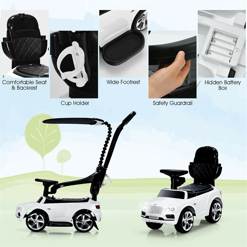 3-in-1 Bentley Kids Ride On Push Car Stroller Sliding Car with Canopy